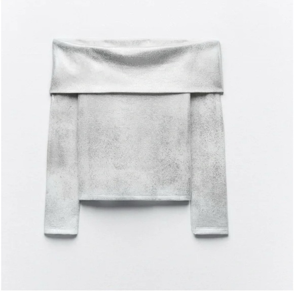 NWT ZARA EXPOSED SHOULDER METALLIC SWEATER/M - Picture 9 of 14